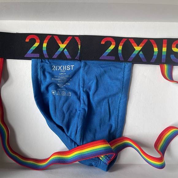 2(X)IST Mens Pride Cotton Stretch Jock Strap Underwear Rainbow Blue - Picture 2 of 4